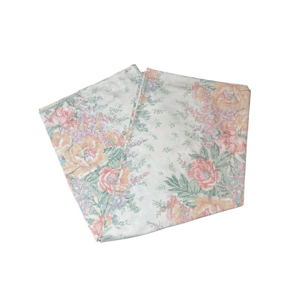 Vintage Cannon Monticello Twin Flat Bed Sheet Floral Flowers Fabric Pastel